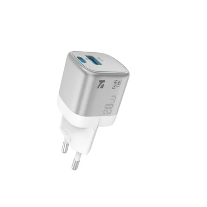 NCC Charger CD-0102 EU 20W GaN USB-A + USB-C – Cargador Rápido Dual, Compacto y Seguro (Blanco)